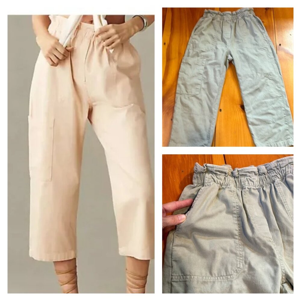 ANTHROPOLOGIE XS Sea Foam Green Paper Bag Pants Wide Leg Crop